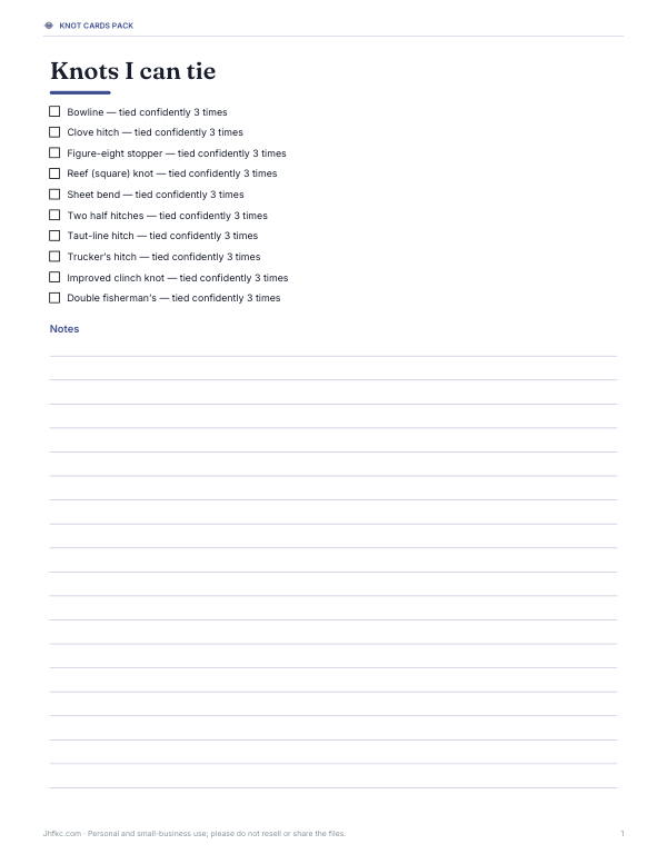 Preview of Printable Knot Tying Practice Tracker