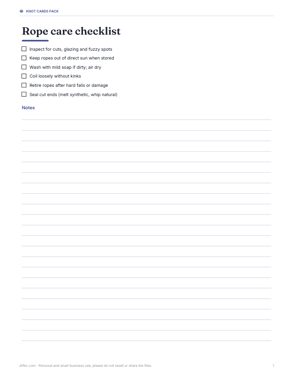 Preview of Printable Rope Care Checklist